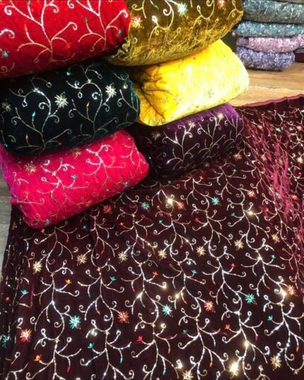 Velvet zari embroidery with sequence