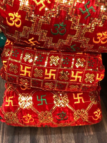 Red velvet embroidered fabric