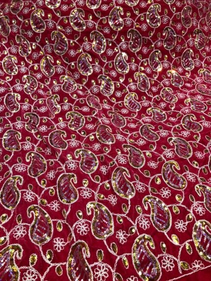 Viscose velvet thread work with rainbow sequence embroidered fabric