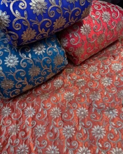 Satin silk pure heavy embroidered fabric