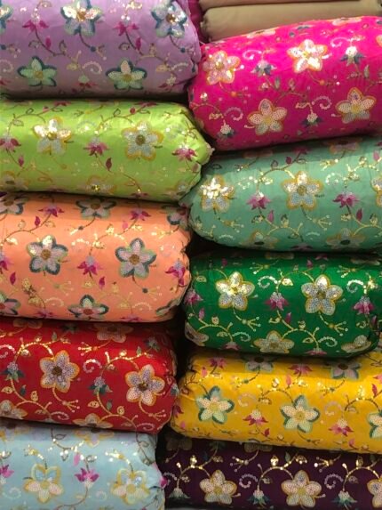 Saga silk multi embroidary with rain bow sequence